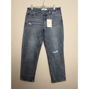 KanCan Womens Light Distressed Wide Leg High Rise Straight Denim‎ Jeans Size 29